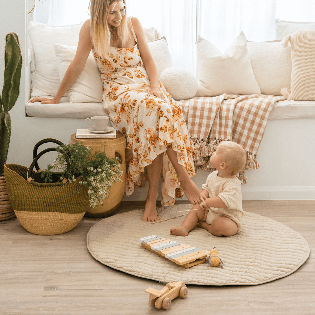 Linen Play Mat with Waterproof Backing - French Wheat RRP $139.95
