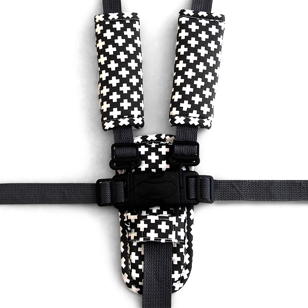 3 Piece Harness Cover Set - Charcoal Crosses - Outlook Baby