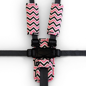 3 Piece Harness Cover Set - Pink/Charcoal Chevron - Outlook Baby