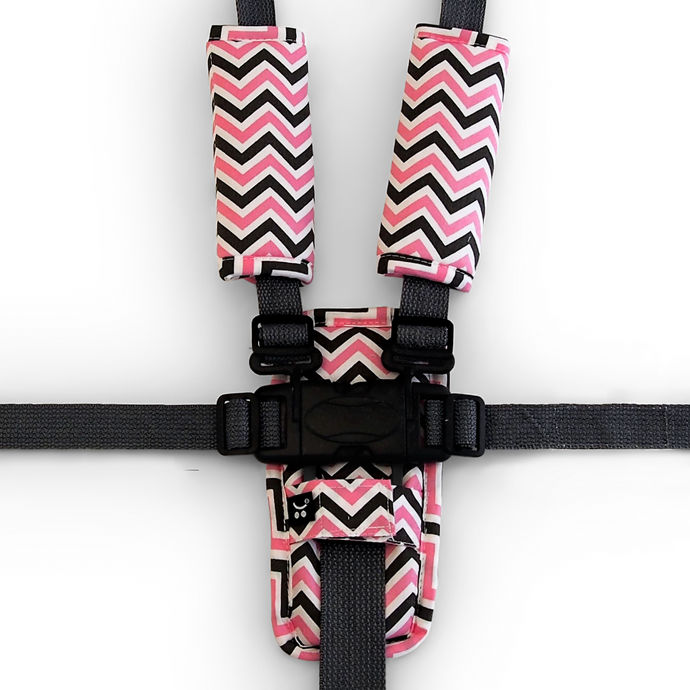 3 Piece Harness Cover Set - Pink/Charcoal Chevron - Outlook Baby