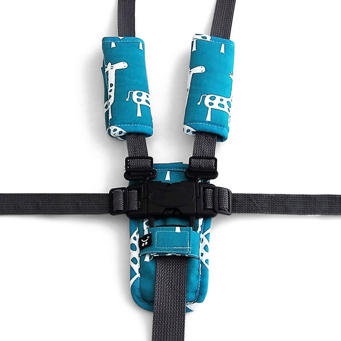 3 Piece Harness Cover Set - Teal Giraffe - Outlook Baby