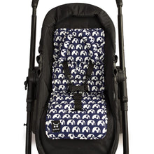 Load image into Gallery viewer, Pram Liner with built in head support - Navy Elephants - Outlook Baby